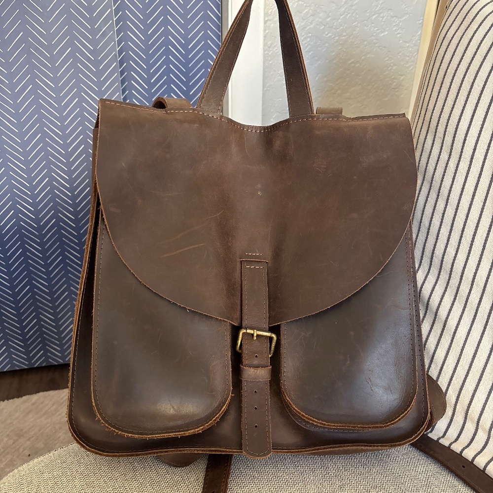 Brown leather backpack